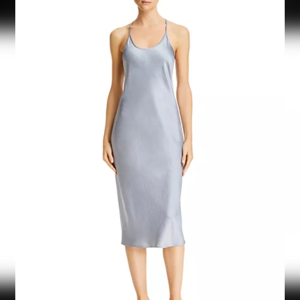 T Alexander Wang Spaghetti Racerback Satin Midi Slip Baby Blue Dress Size 6